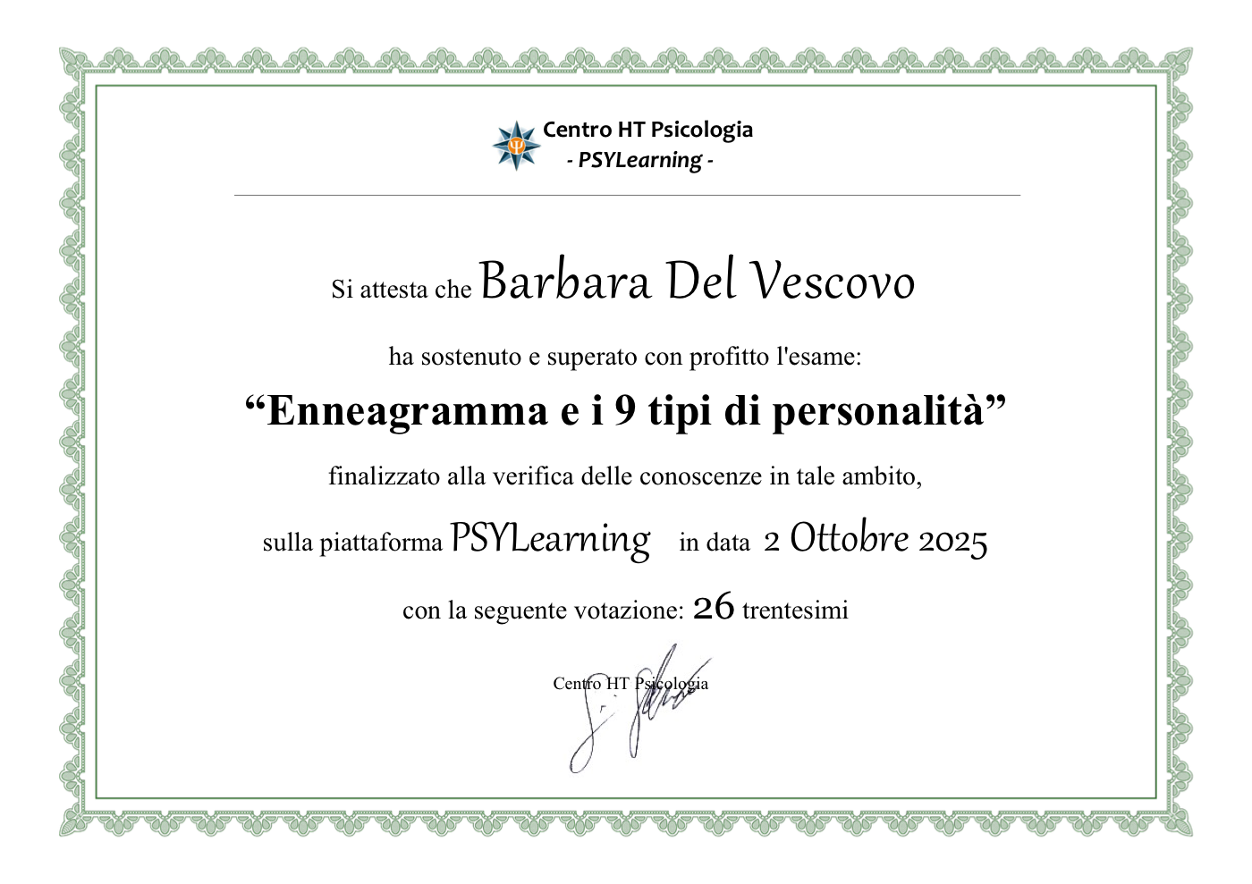 Attestato Enneagramma