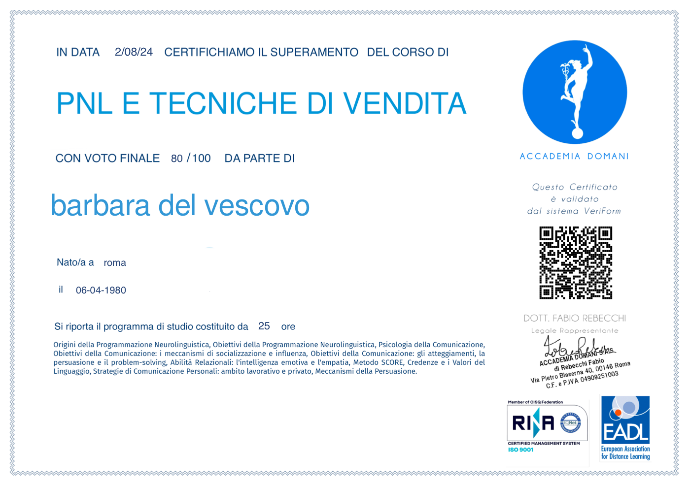 Attestato PNL
