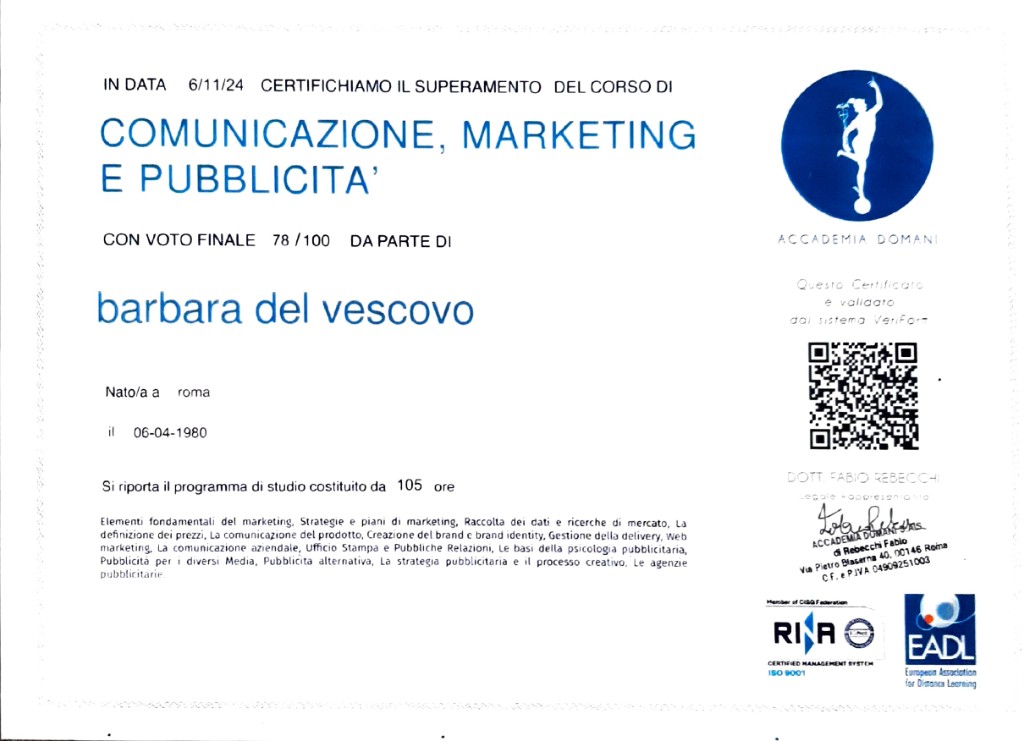 Attestato: Comunicazione, marketing e pubblicità