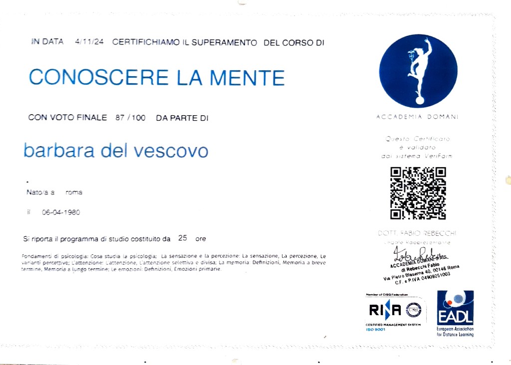 Attestato: Conoscere la mente