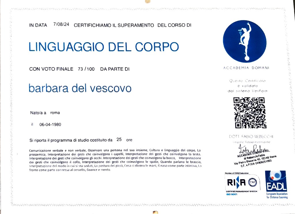 Attestato: Linguaggio del corpo