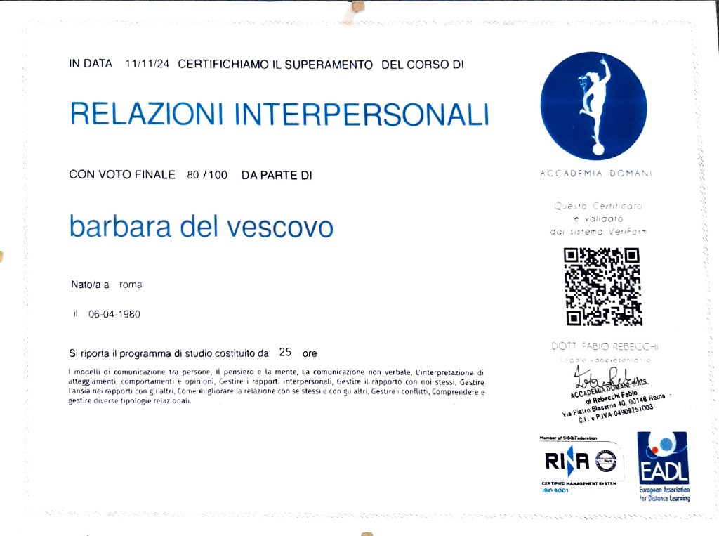 Attestato: Relazioni interpersonali