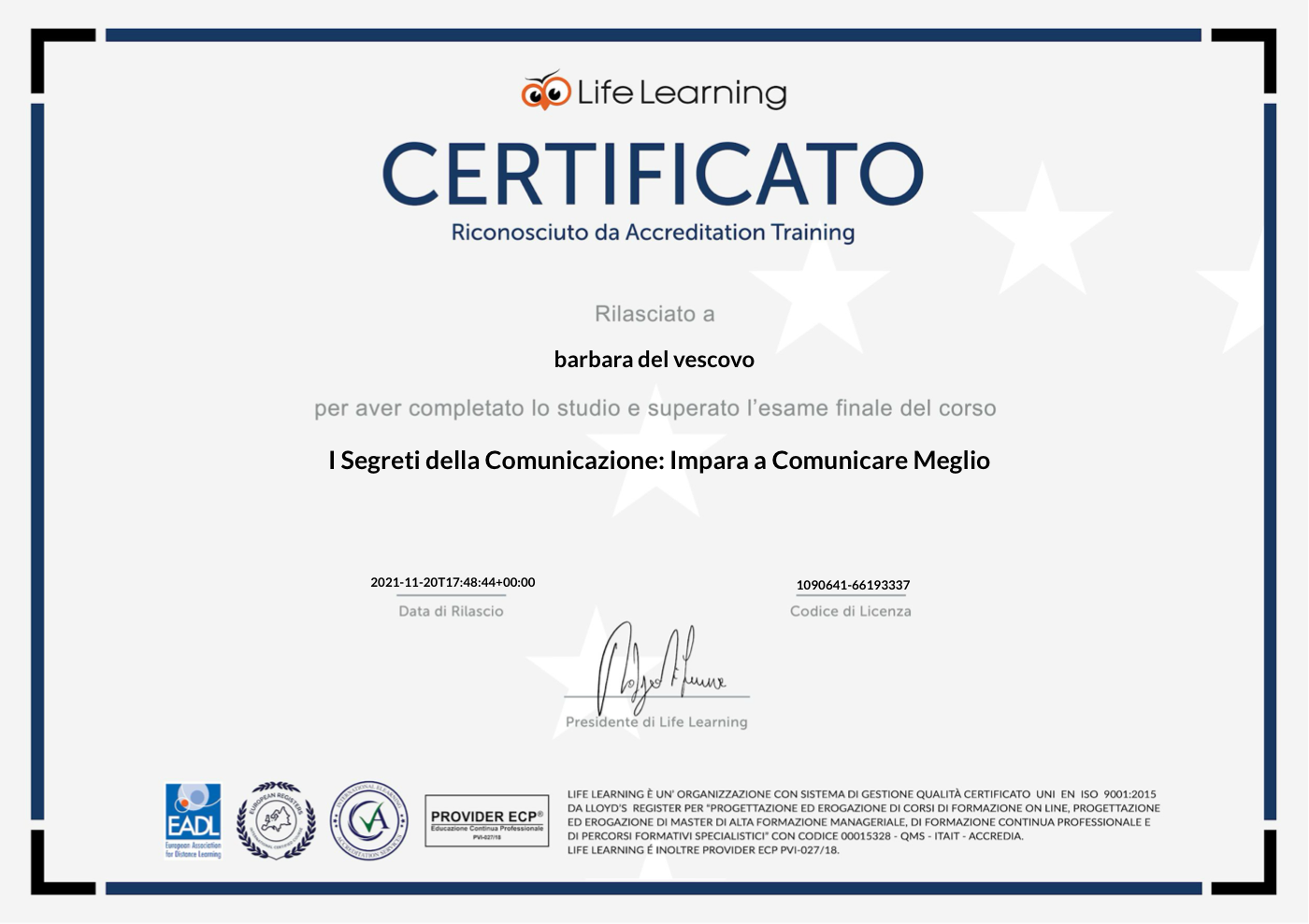 Attestato: I segreti della comunicazione